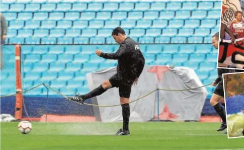  ?? AFP ?? El estadio de La Bombonera estaba impractica­ble por el agua y el partido se suspendió