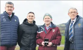  ?? ?? Patrick English (2nd right) proudly displaying his President’s Award, in the company of John Cregan, Tommy O’Dwyer and Liam Lenihan.