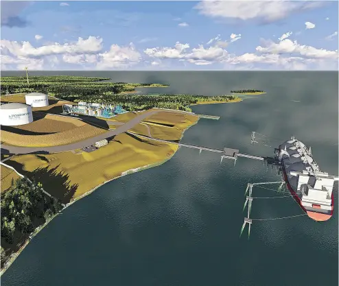  ?? LNG CORP ?? Artist’s rendering of LNG Corp.’s Bear Head project, a planned LNG export terminal in Point Tupper, Nova Scotia.