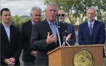  ?? RECORD FILE PHOTO. ?? Assemblyma­n John McDonald III credits everyone involved with the Ingalls Avenue boat launch project in Troy in September.