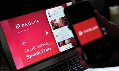  ?? Photograph: Olivier Douliery/AFP/Getty Images ?? Founded in 2018, Parler has styled itself as a ‘free speech-driven’ space and largely attracted US conservati­ves.