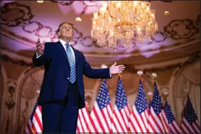  ?? DOUG MILLS / THE NEW YORK TIMES ?? Former President Donald Trump appears during a Super Tuesday watch party March 5 at Mar-a-lago, his private club and residence in Palm Beach, Fla.