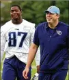  ?? MARK HUMPHREY/AP FILE ?? Tight end Jonnu Smith and Falcons coach Arthur Smith are reuniting in Atlanta. They first worked together with the Titans.