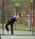  ?? OWEN MCCUE - MEDIANEWS GROUP ?? Spring-Ford freshman Mia Matriccino serves during the PAC girls tennis singles final.
