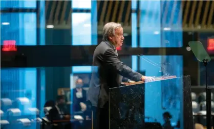  ??  ?? António Guterres addresses the 75th session of the UN general assembly in New York. Photograph:Getty Images