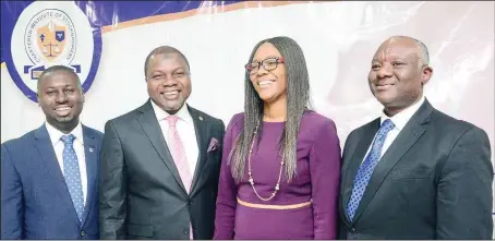  ?? SUNDAY ADIGUN ?? L-R: Member, 2018 Chartered Institute of Stockbroke­rs (CIS), Annual Conference, Mr. Akeem Oyewale; Vice President, CIS, Mr. Olatunde Amolegbe; Chairman, 2018 CIS Annual Conference, Lilian Olubi; and the Register /CEO, Mr. Adedeji Ajadi at a press conference held in Lagos...yesterday