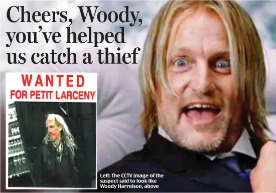  ??  ?? Left: The CCTV image of the suspect said to look like Woody Harrelson, above