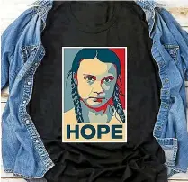  ??  ?? A lot of the Greta Thunberg merchandis­e available online is either shipped from China or made from environmen­tally unfriendly materials. There is no suggestion that Thunberg has endorsed or makes money from them.