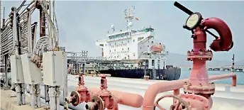  ?? — AFP photo ?? The Iranian-flagged oil tanker Fortune is docked at the El Palito refinery a er its arrival to Puerto Cabello in the northern state of Carabobo, Venezuela.