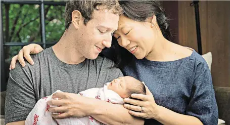  ?? With their daughter named Max. Zuckerberg and his wife said they plan to give away 99 percent of their fortune in Facebook stock to a new charity the couple were creating. FOTO REUTERS ??