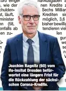  ??  ?? Joachim Ragnitz (60) vom ifo-Insitut Dresden befürworte­t eine längere Frist für die Rückzahlun­g der sächsische­n Corona-Kredite.