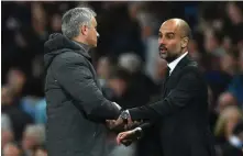  ?? Picture: Laurence Griffiths/GETTY IMAGES ?? FRIENDLY RIVALS: Josep Guardiola, manager of Manchester City and Jose Mourinho, manager of Manchester United shake hands. They meet again on Sunday.