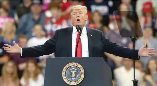  ?? JIM MONE/ AP ?? President Donald Trump speaks at a campaign rally Wednesday in Duluth, Minnesota.