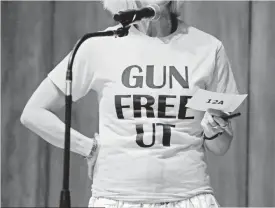  ?? ERIC GAY, AP ?? Professor Ann Cvetkovich speaks during a forum Sept. 30 at University of TexasAusti­n. A committee was studying how to implement a law allowing concealed weapons on campus.