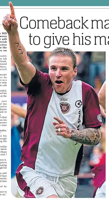  ??  ?? Ryan Stevenson celebrates scoring the winner in a 1-0 victory for Hearts over Rangers nine years ago