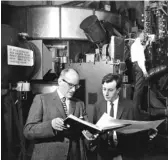  ??  ?? Riccardo Levi-Setti (right) with radiochemi­st Anthony Turkevich and 1961 particle accelerato­r.