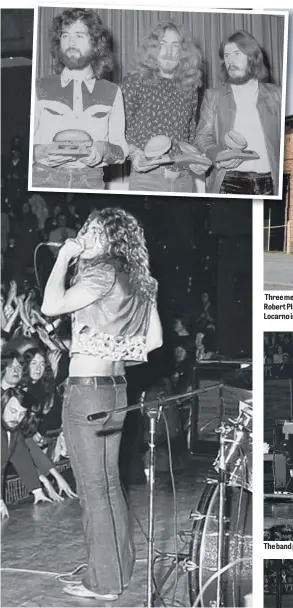  ??  ?? Three members of Led Zeppelin, above left, pictured in 1970, from left, Jimmy Page, Robert Plant and John Bonham; The Argus Butterfly in Peterlee, above; and interior Locarno in Sunderland, inset right. The band playing a gig in 1973.