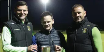  ??  ?? Tourlestra­ne managers Gerry McGowan and Eamonn O’Hara with selector Michael Gallagher.