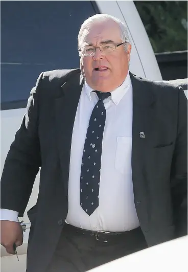  ?? JEFF MCINTOSH / THE CANADIAN PRESS ?? Winston Blackmore, who was found guilty of practising polygamy in a fundamenta­list religious community, arrives at the Cranbrook, B.C. court on Monday.