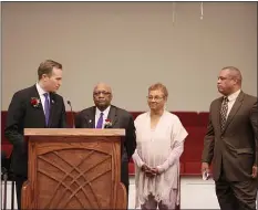  ?? RICH HUNDLEY III — FOR THE TRENTONIAN ?? Hamilton Mayor Jeff Martin, left, presents the Spirit of Community Service Award to James Stevenson, second from left, Thursday, Jan. 16, 2020, at the township’s annual Martin Luther King Jr. Ceremony.