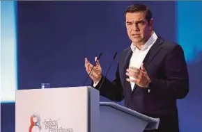  ?? EPA PIC ?? Greece Prime Minister Alexis Tsipras speaking at the Thessaloni­ki Internatio­nal Fair, where economic policy for the coming year is traditiona­lly announced.