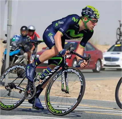  ??  ?? Above The Tour of Oman was such a hot race that Dowsett didn’t opt for his preferred
aero road helmet