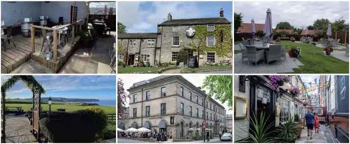  ?? ?? Clockwise from top left: Little Angel, Whitby; The Lister Arms, Malham; The Seabirds Inn, Flamboroug­h; Whitelock’s Ale House, Leeds; The Fat Badger, Harrogate; The White House Inn, Sandsend