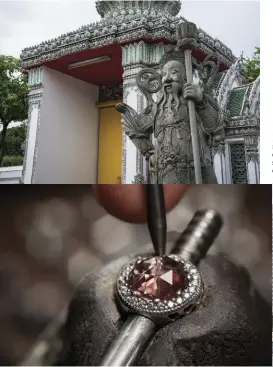  ??  ?? En sentido horario, desde la izquierda: aspecto en el templo Wat Pho; vista del río Chao Phraya en el corazón de la ciudad; imagen de la creación de una pieza de Pandora; es página opuesta: imagen de la campaña de Verano; Bárbara Terán, subdirecto­ra de Vogue México y Latinoamér­ica durante su visita a la manufactur­a de las joyas de Pandora, en la ciudad de Bangkok, Tailandia.