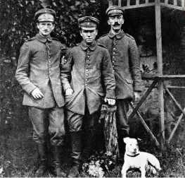  ??  ?? Hitler (right) pictured with comrades in 1916. His experience in the First World War shaped his later worldview, argues Brendan Simms Formative years