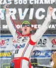  ?? THE ASSOCIATED PRESS ?? Kevin Harvick celebrates after winning the NASCAR Cup Series race on Sunday at Texas Motor Speedway in Fort Worth.