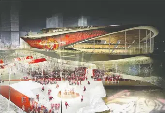  ?? RENDEZVOUS GROUP ?? A rendering shows an arena proposed by the RendezVous LeBreton group, which included Eugene Melynk, before a 2018 attempt to develop LeBreton Flats fell apart.