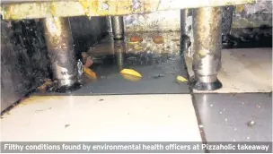  ??  ?? Filthy conditions found by environmen­tal health officers at Pizzaholic takeaway