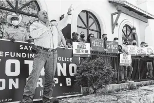  ?? Marvin Pfeiffer / Staff photograph­er ?? Danny Diaz, president of the San Antonio Police Officers Associatio­n, rallies against Propositio­n B in March. Reforms are needed, but Propositio­n B wasn’t the way.