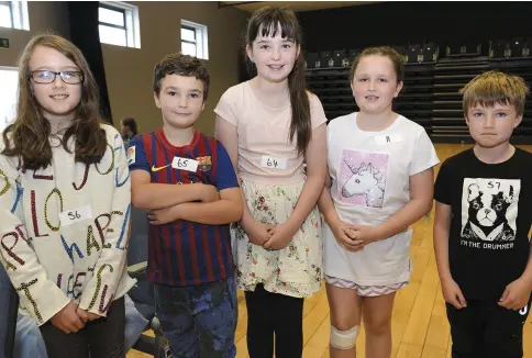  ??  ?? Ellalia Donnelly, Ellis Harte , Aoife Harte, Kacey Leech and Cillian Downey at the Drogheda pantomime society auditions at the Barbican Centre.