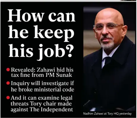  ?? ?? Nadhim Zahawi at Toryu HQ yesterday