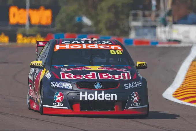  ??  ?? Jamie Whincup runs his Red Bull Holden around the Hidden Valley Raceway in Darwin yesterday, clocking the best time in practice.