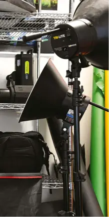  ??  ?? Above LOGICAL LAYOUTA personalis­ed storage system for all of the equipment in the studio is vital to the smooth running of shoots. All items mustbe easy to find and set up when needed