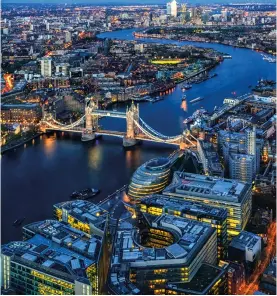  ??  ?? An unusual night time shot of Central London with Canary Wharf clearly visible in the background (see Landscape Photograph­er of the Year).