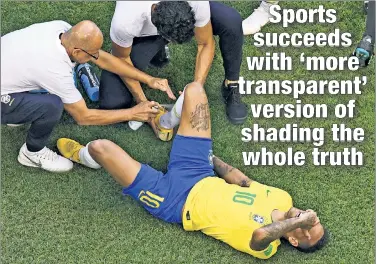  ?? AFP/Getty Images ?? FLOP SWEAT: Brazil’s Neymar writhes in pain during Monday’s World Cup win over Mexico — a game in which he not only returned from a seemingly critical injury, but also played 25 more minutes!