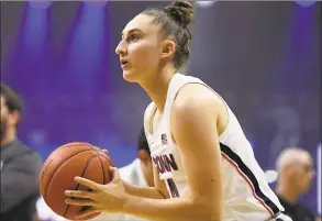  ?? Jessica Hill / Associated Press ?? UConn’s Anna Makurat during UConn’s First Night celebratio­n in Storrs.