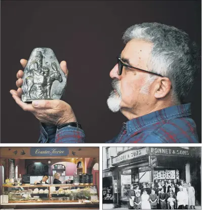  ?? PICTURES: JONATHAN GAWTHORPE ?? RESORT ATTRACTION: Bonnet’s owner John Fairbank with an old chocolate mould and Bonnet’s now and then. It was establishe­d in 1880 by Swiss confection­er Louis Bonnet. Mr Fairbank’s family took it over in 1959. He said it was a fantastic business.