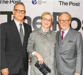  ??  ?? “The Post” stars Tom Hanks, Meryl Streep and director Steven Spielberg