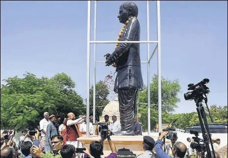  ?? PRABHAKAR SHARMA/HT PHOTO ?? BJP president Amit Shah inaugurate­s the Deendayal Upadhyaya memorial at Dhankya in Jaipur on Wednesday.