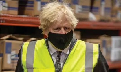  ?? Photograph: Reuters ?? Boris Johnson on a visit to the Oxford BioMedica plant in Oxford, where the AstraZenec­a Covid-19 vaccine is being manufactur­ed.