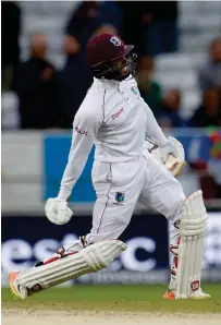  ?? Reuters ?? Shai Hope celebrates taking West Indies to victory. —