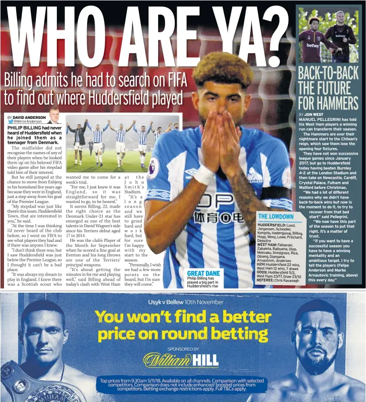  ??  ?? GREAT DANE Philip Billing has played a big part in Huddersfie­ld’s rise