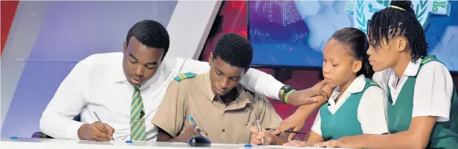  ?? Kenyon Hemans/Photograph­er ?? St Mary High’s Schools’ Challenge Quiz team are (from left) captain Shavane Clarke, Zavier Walters, Ashanna Douglas, and Nijana Emovon.