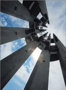  ?? Gene J. Puskar ?? The Associated Press The first section of the 93-foot-tall Tower of Voices with wind chimes is in place at the Flight 93 National Memorial in Shanksvill­e, Pa. The final phase of the memorial is set to open on the 17th anniversar­y of 9/11.