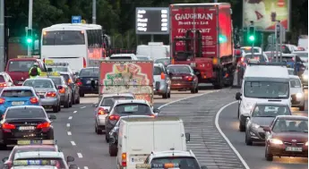  ??  ?? Traffic congestion on the M1. Photo: Colin O’Riordan