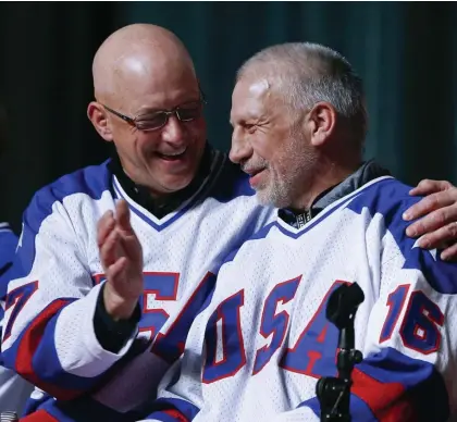  ?? AP FIle ?? MIRACLE-MAKER: Mark Pavelich, right, was found dead at a treatment center for mental illness on Thursday. Pavelich and Jack O’Callahan, left, were members of the 1980 U.S. men’s Olympic hockey team that upset the Soviet Union and won a gold medal.